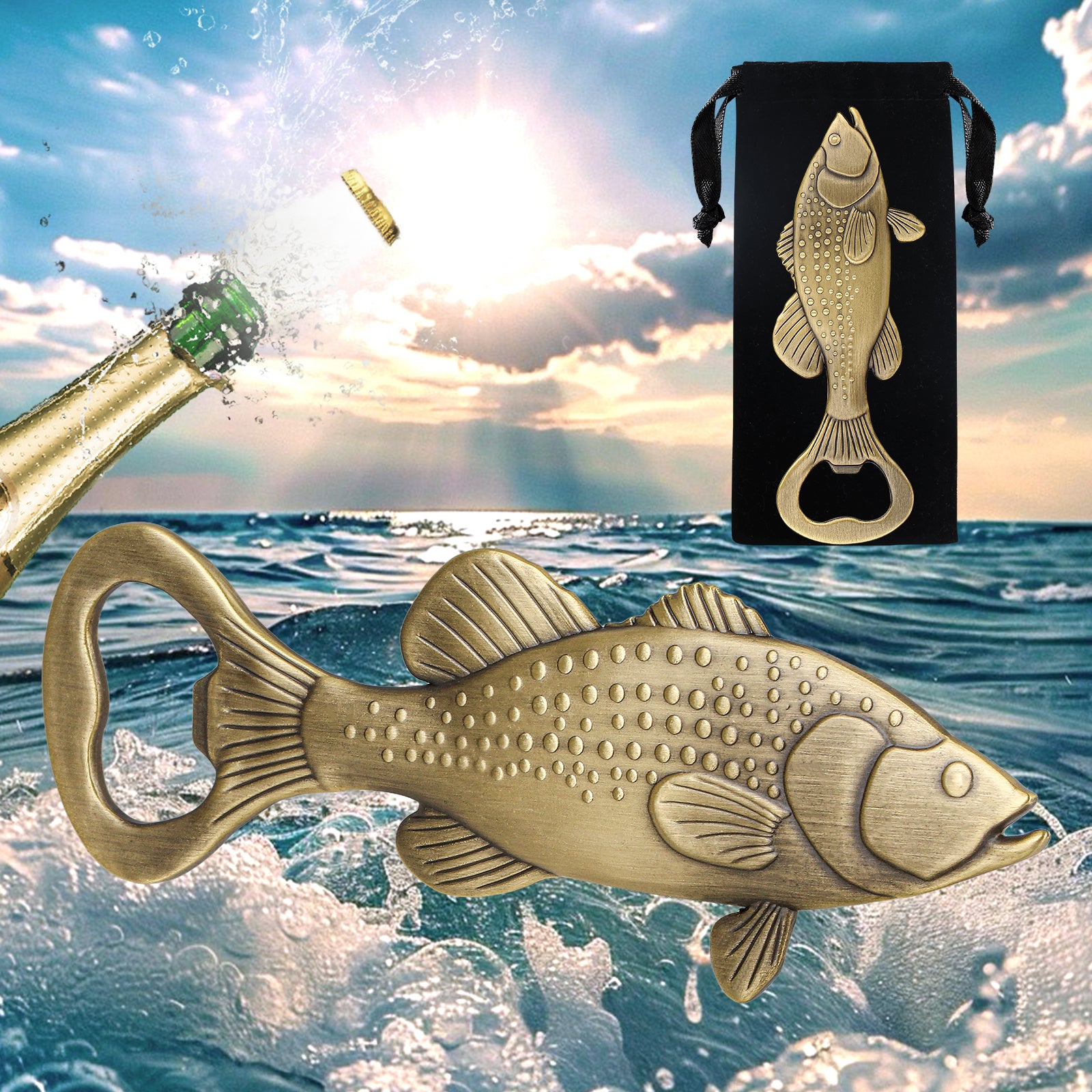 Creative Sea Bass Bottle Opener With Velvet Bag
