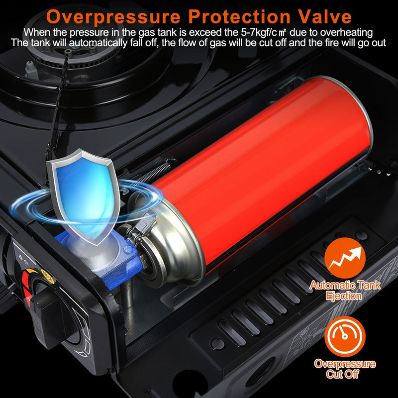 1Pc 3300W Portable Camping Stove Butane Canister Dual Fuel Burner Piezo Electric Ignition Single Burner