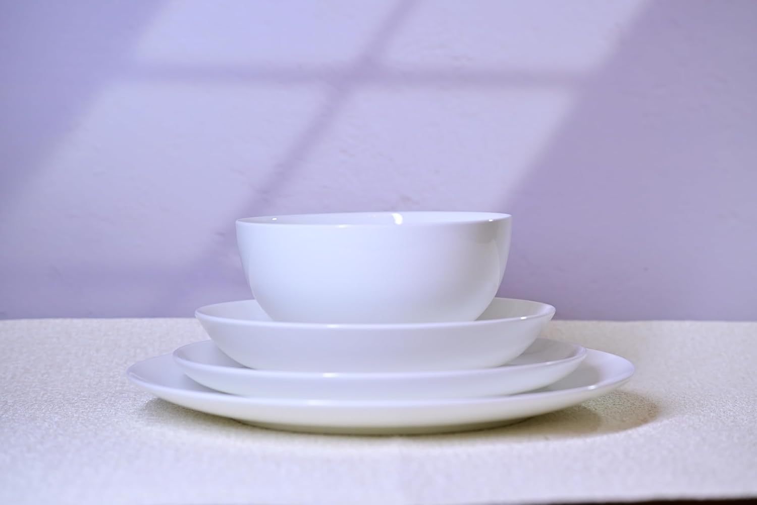 Lily Bone China Dinnerware Set, 16 Pieces, Service For 4, White Plates, Dishes, Bowls Set