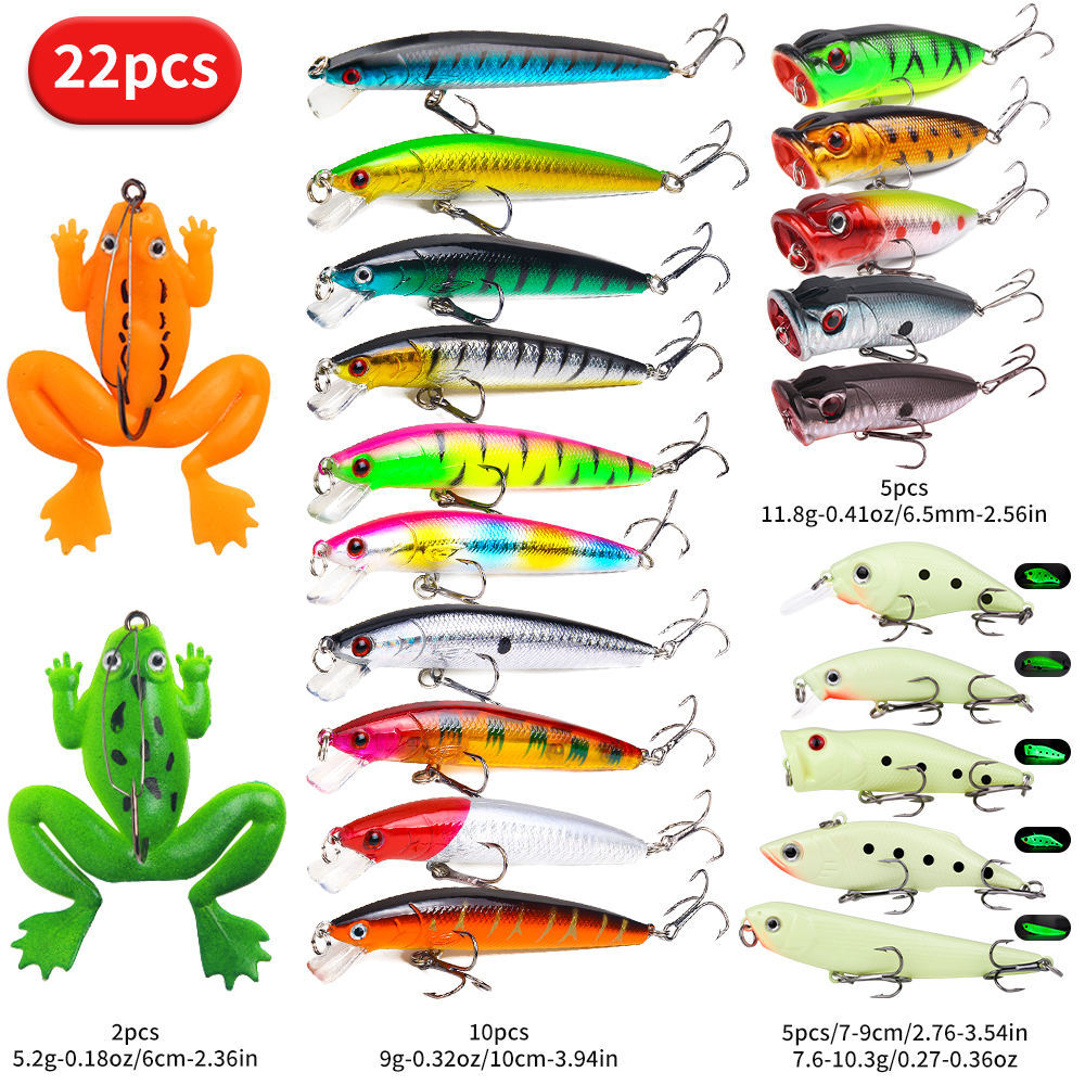 22pcs 58pcs 102pcs Fishing Lure Kits Multi-Functional Set Topwater Floating Swimming Lures