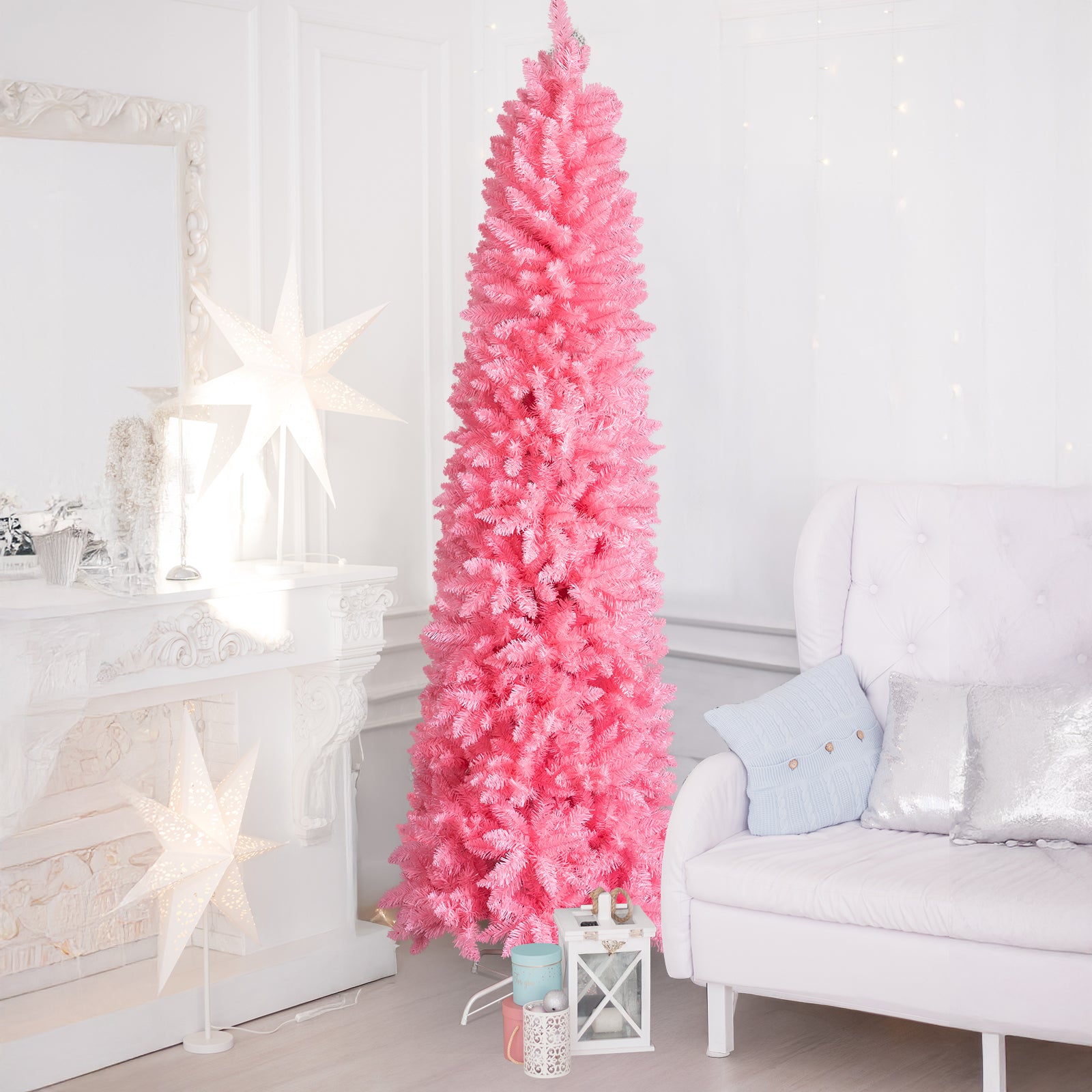 7.5 FT Hinged Christmas Tree, Artificial Pencil Christmas Tree