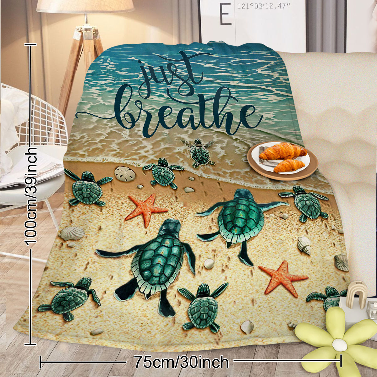 Tropical Baby Sea Turtle Flannel Fleece Blanket
