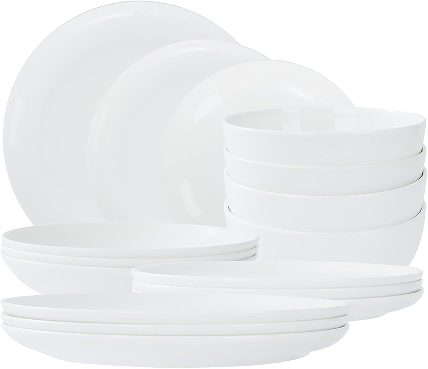 Lily Bone China Dinnerware Set, 16 Pieces, Service For 4, White Plates, Dishes, Bowls Set