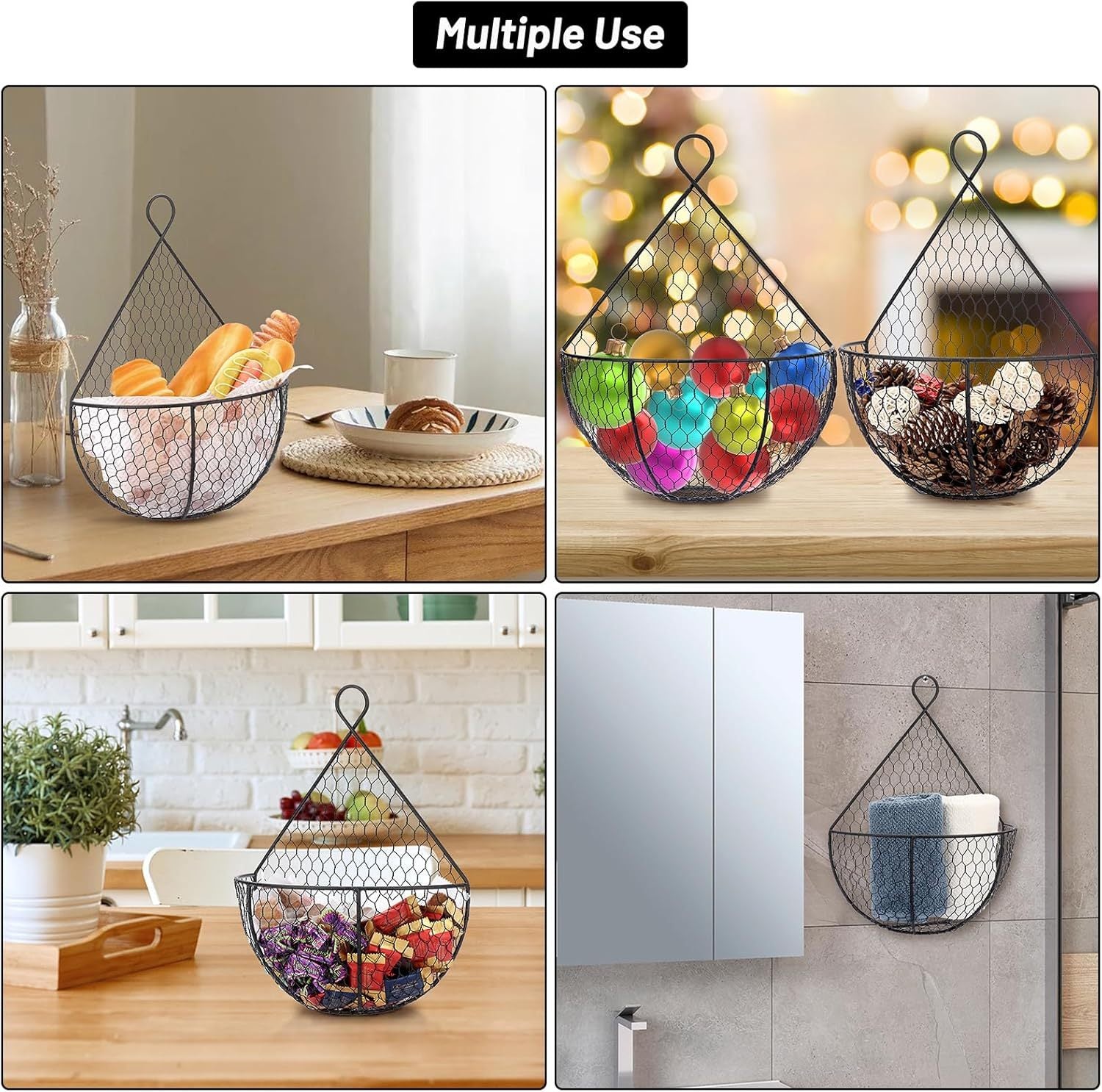 Set Of 3Metal Fruit And Vegetable Storage Hanging Basket Wall Mounted