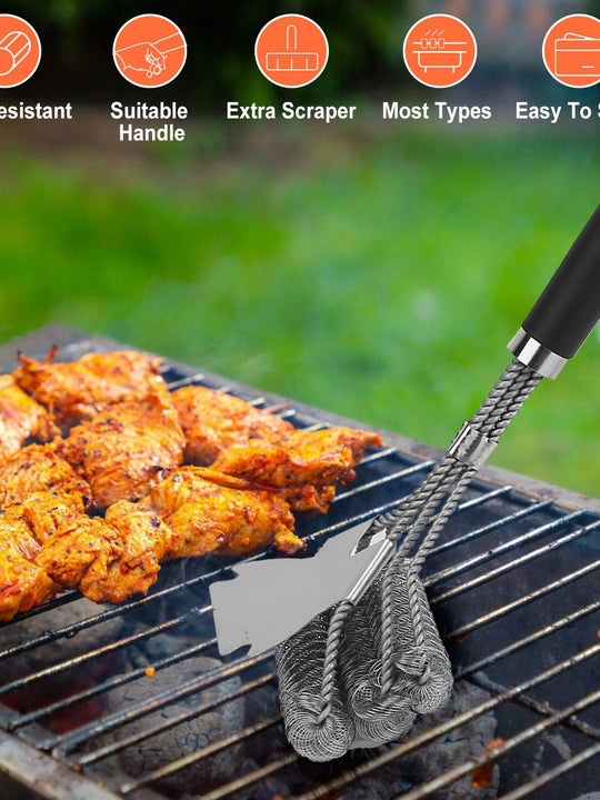 BBQ Grill Cleaning Brush Stainless Steel Barbecue Cleaner Scraper 16.5in Handle Stiff Wire Bristles For Grill Cooking Grates