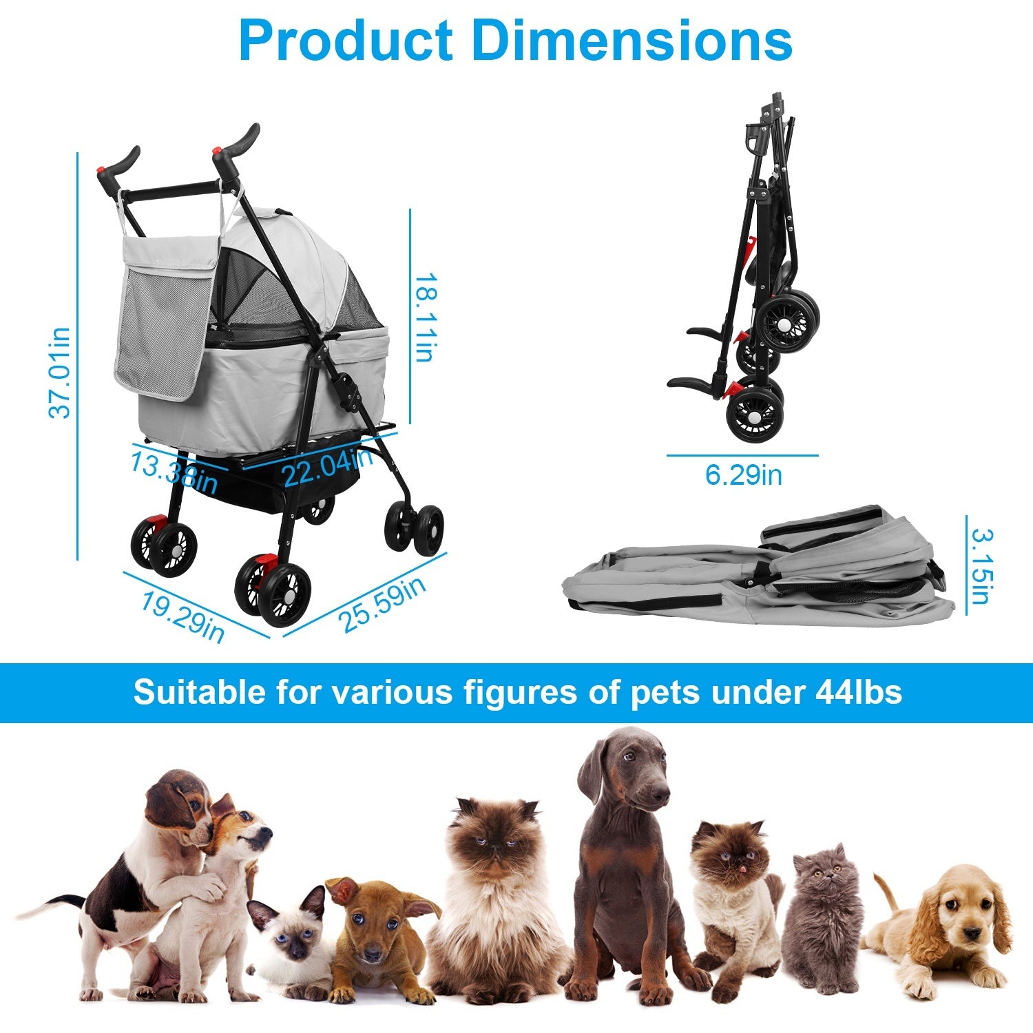 4-Wheels Pet Stroller Foldable Carrier
