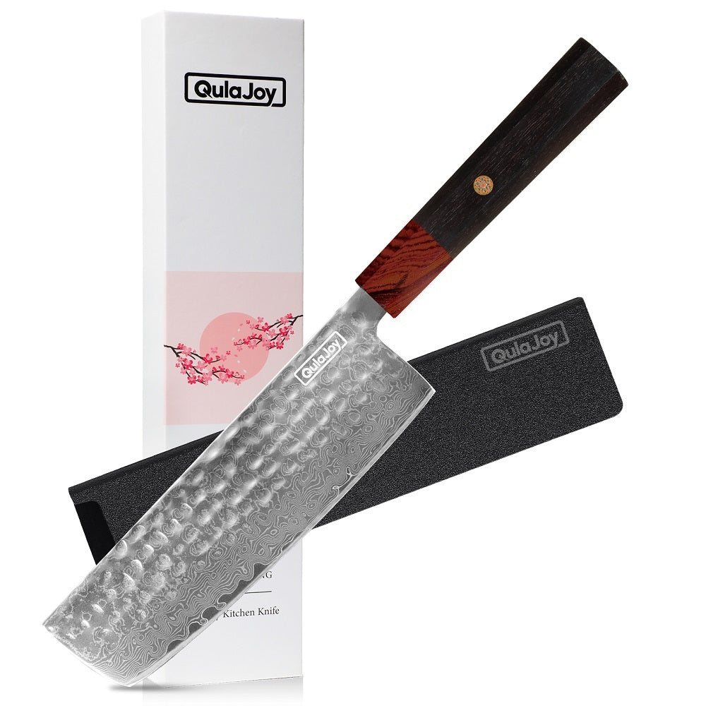Qulajoy 8 Inch Chef Knife - Japanese Damascus VG-10 Super Steel Hammered Kitchen Knife