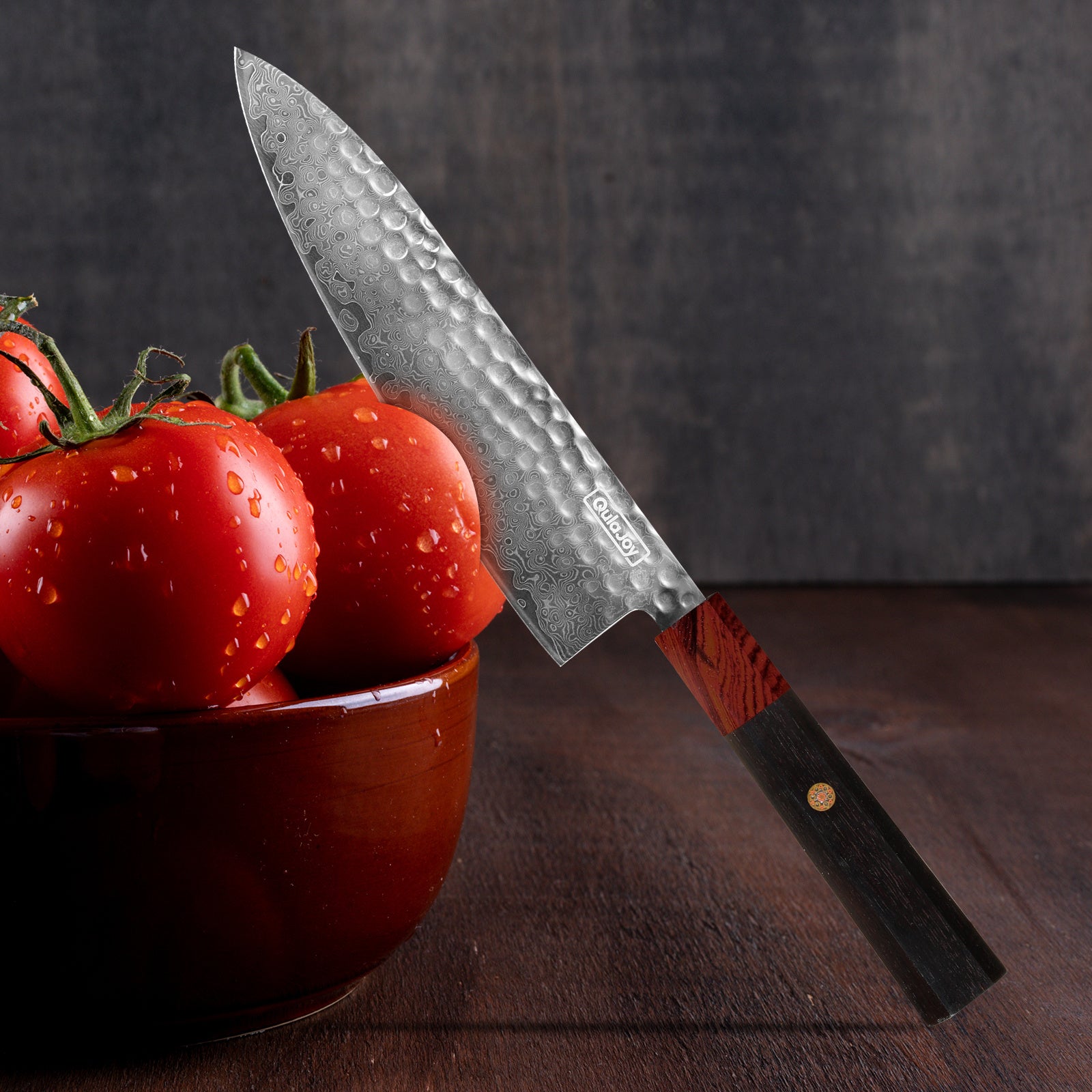 Qulajoy 8 Inch Chef Knife - Japanese Damascus VG-10 Super Steel Hammered Kitchen Knife