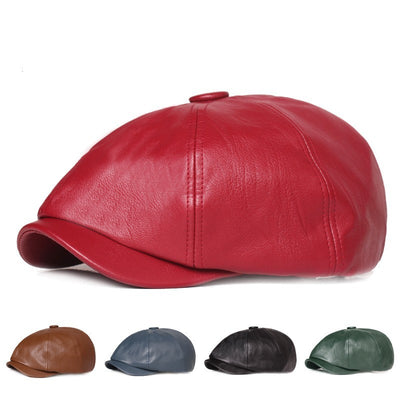 Leather Octagonal Cap Women's Retro