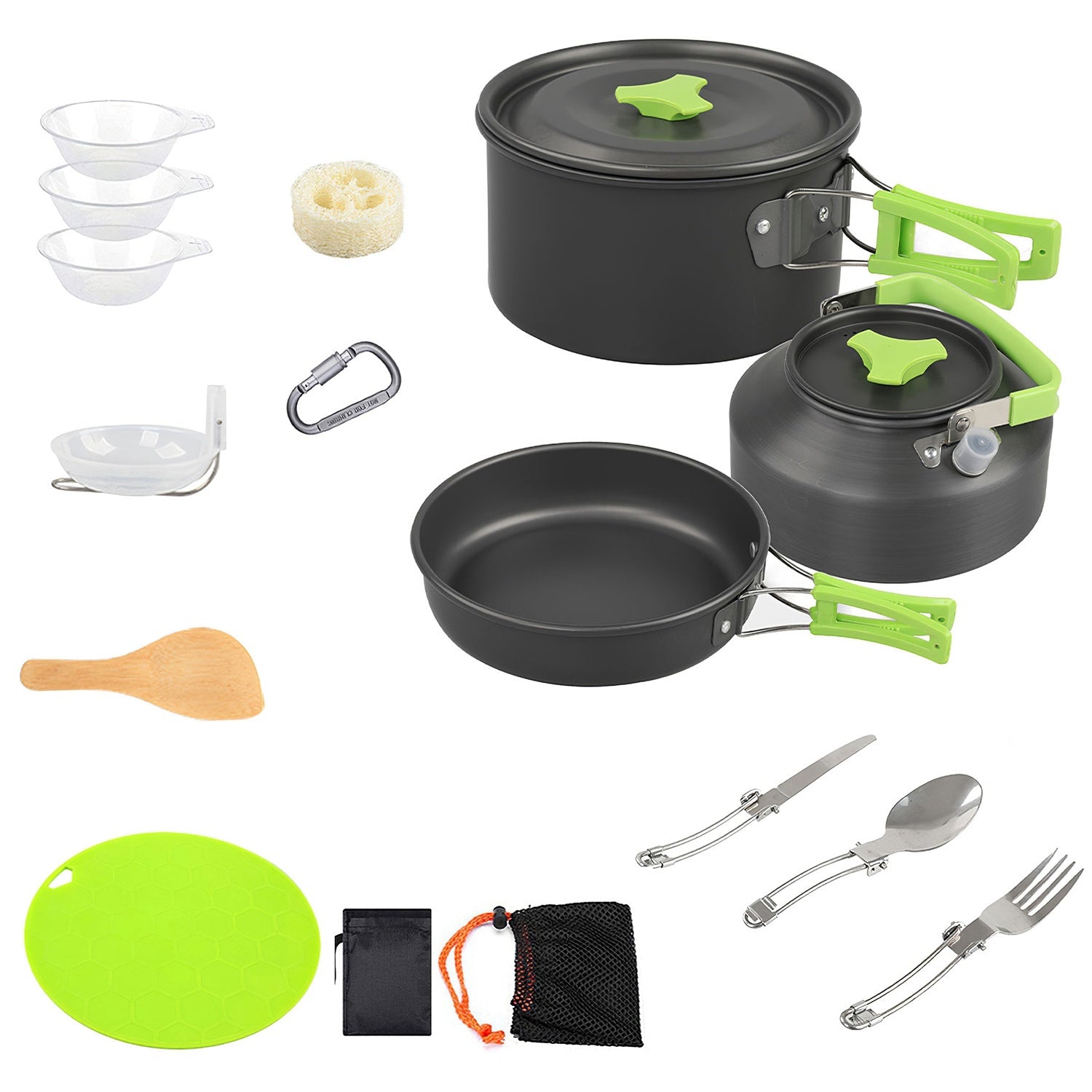 16Pcs Camping Cooking Ware Set Camping Stove Cookware Kit Aluminum Pot Pan Kettle Set