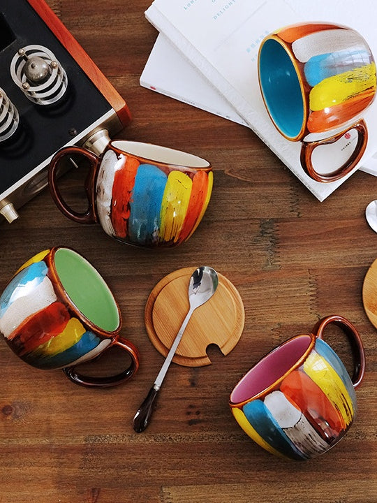 Creative ceramic cup milk cup water cup coffee cup breakfast cup couple cup to cup mug with lid spoon