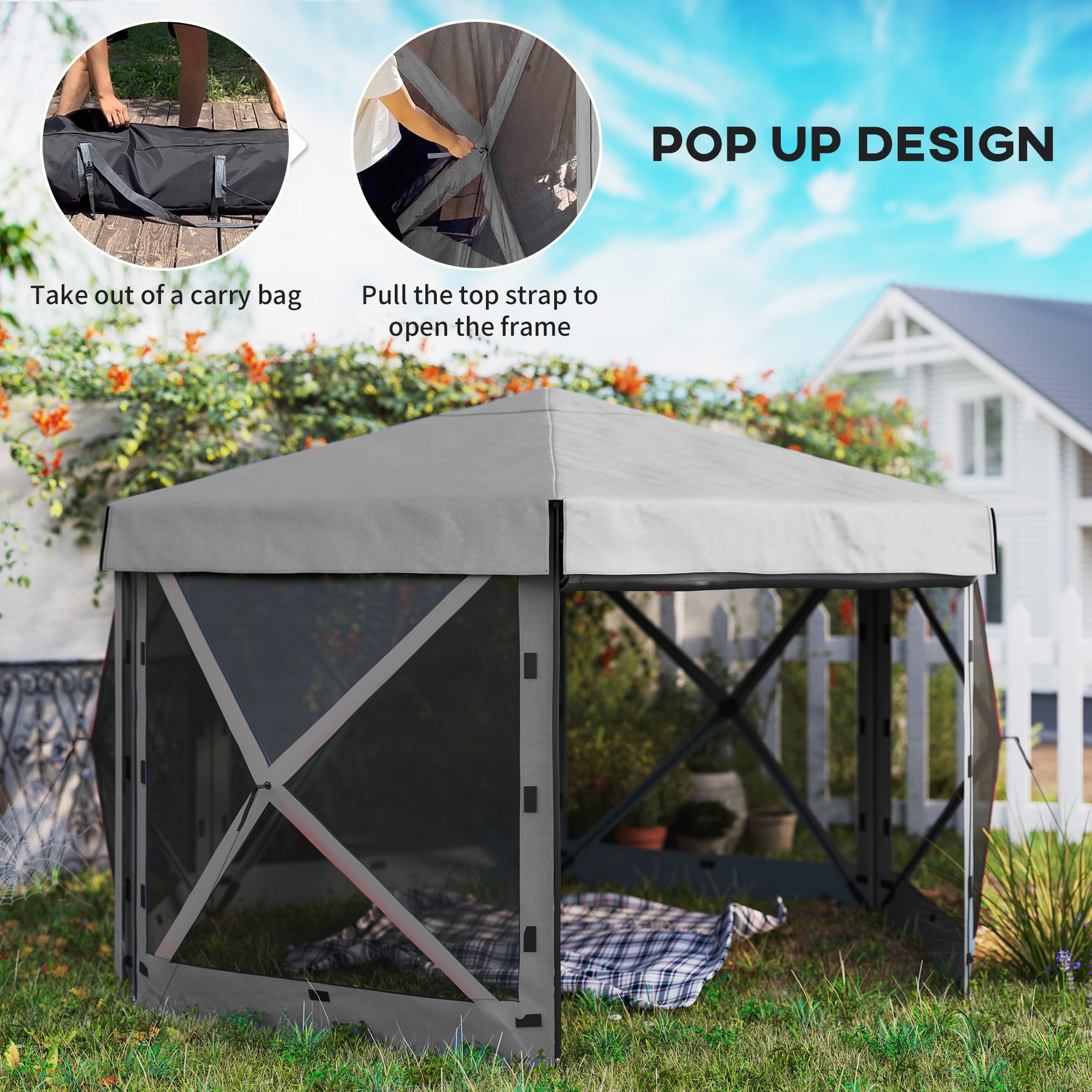 12 X 12 Hexagonal Up Gazebo Canopy Tent With 5 Sidewalls