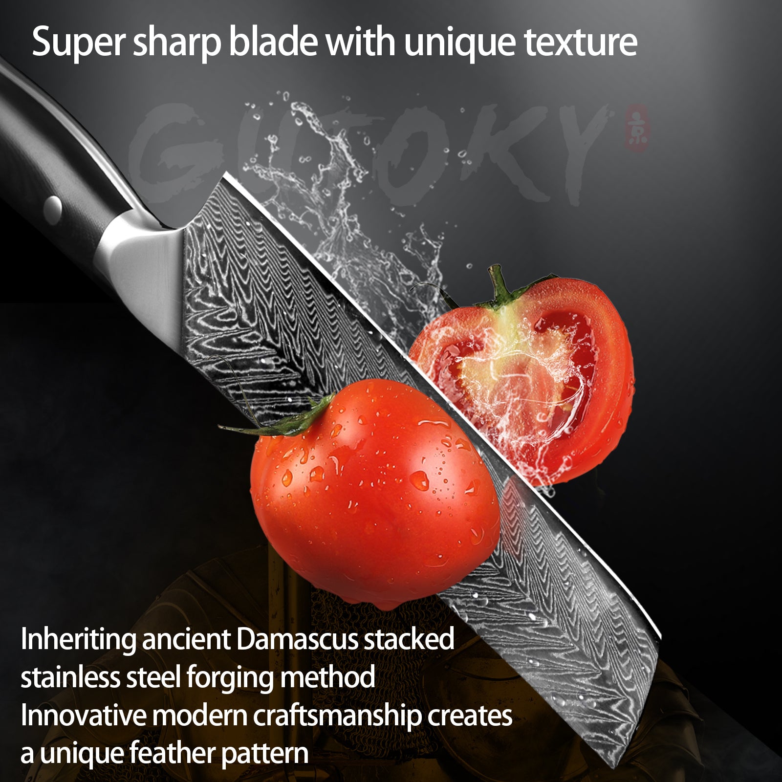 7 Inch Nakiri Knife, Damascus Steel With Feather Pattern Blade