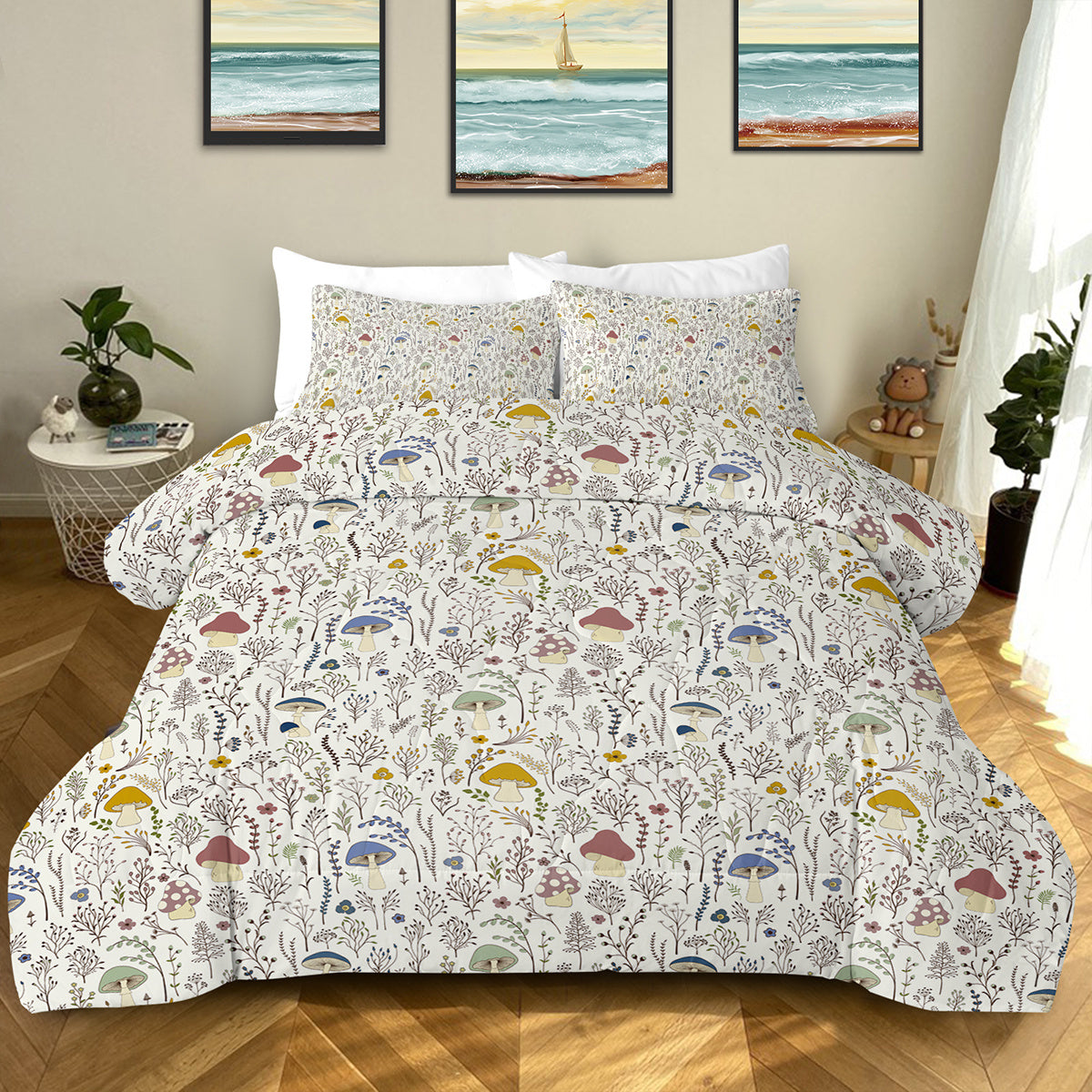 3 Pieces Mushroom Decoration Comforter Set Soft Bedding Set