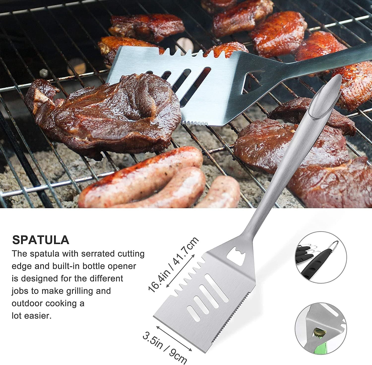 Grilljoy 8PCS Heavy Duty BBQ Grill Tools Set With Extra Thick Stainless Steel Spatula