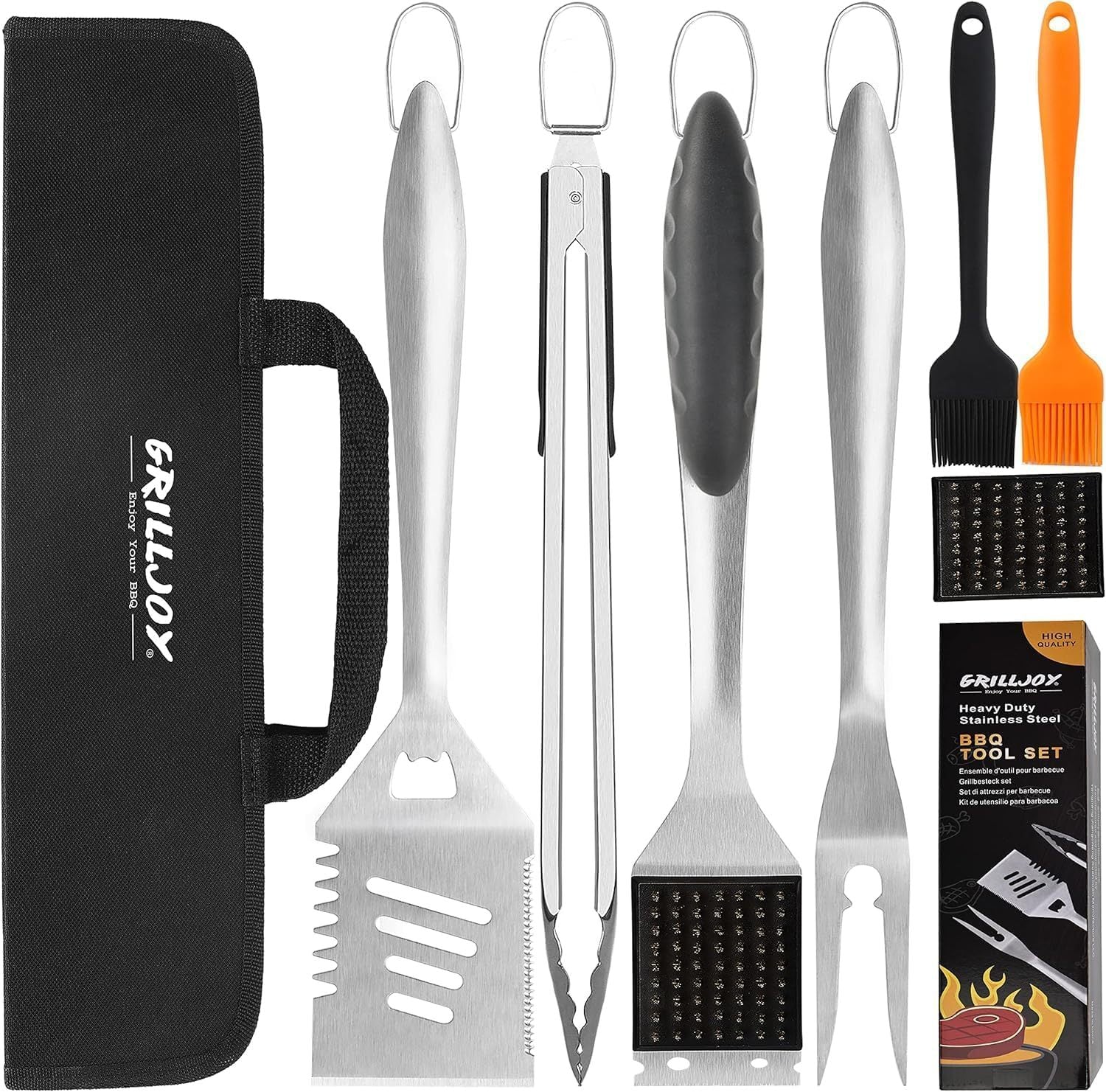 Grilljoy 8PCS Heavy Duty BBQ Grill Tools Set With Extra Thick Stainless Steel Spatula