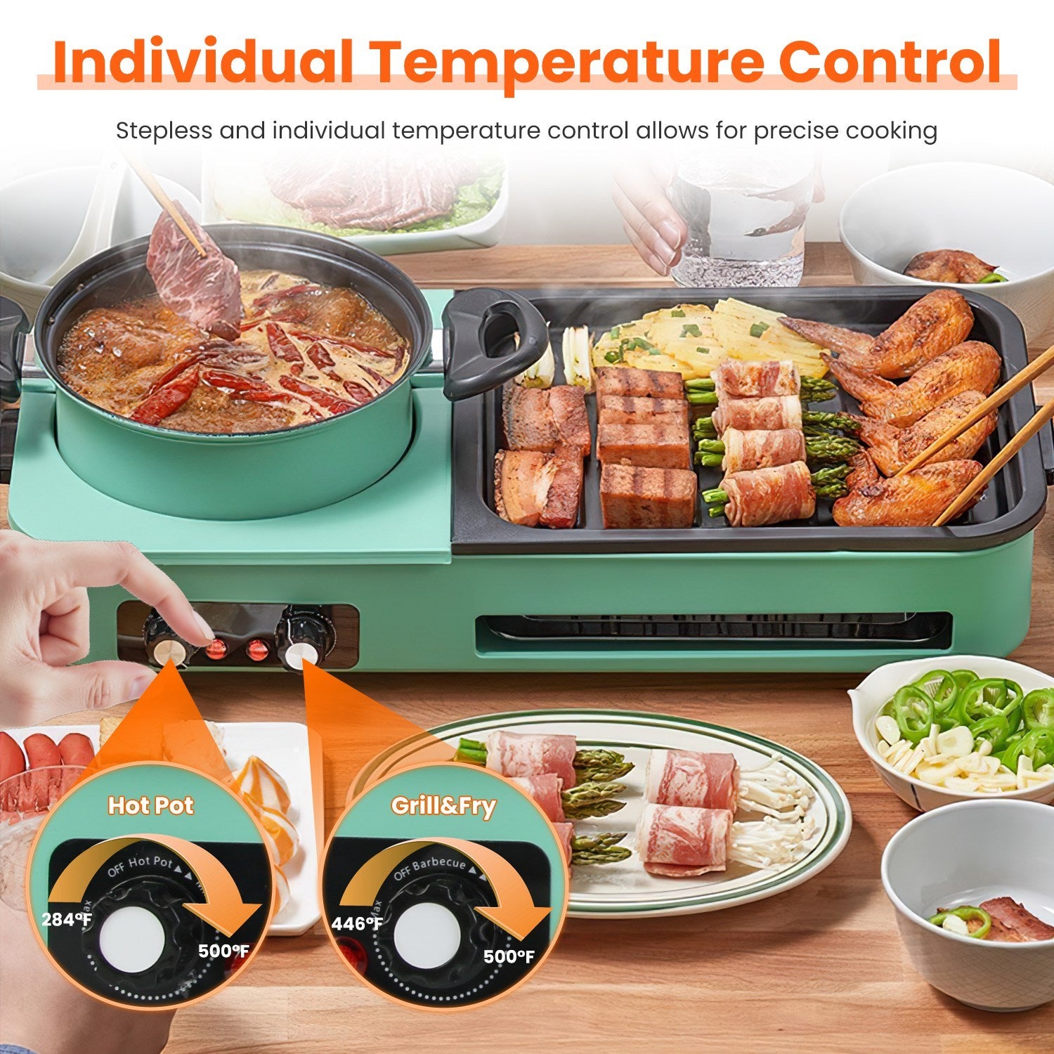 1Pc 3 In 1 Electric Hot Pot With Grill 1600W Smokeless Non-Stick Korean BBQ Grill Shabu Shabu Hot Pot