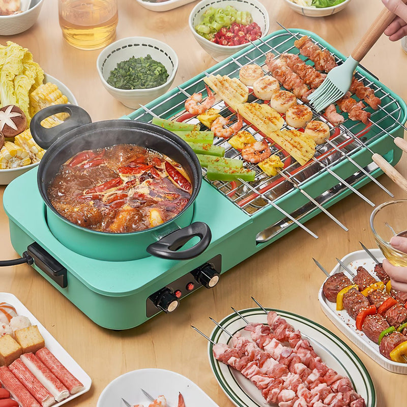 1Pc 3 In 1 Electric Hot Pot With Grill 1600W Smokeless Non-Stick Korean BBQ Grill Shabu Shabu Hot Pot