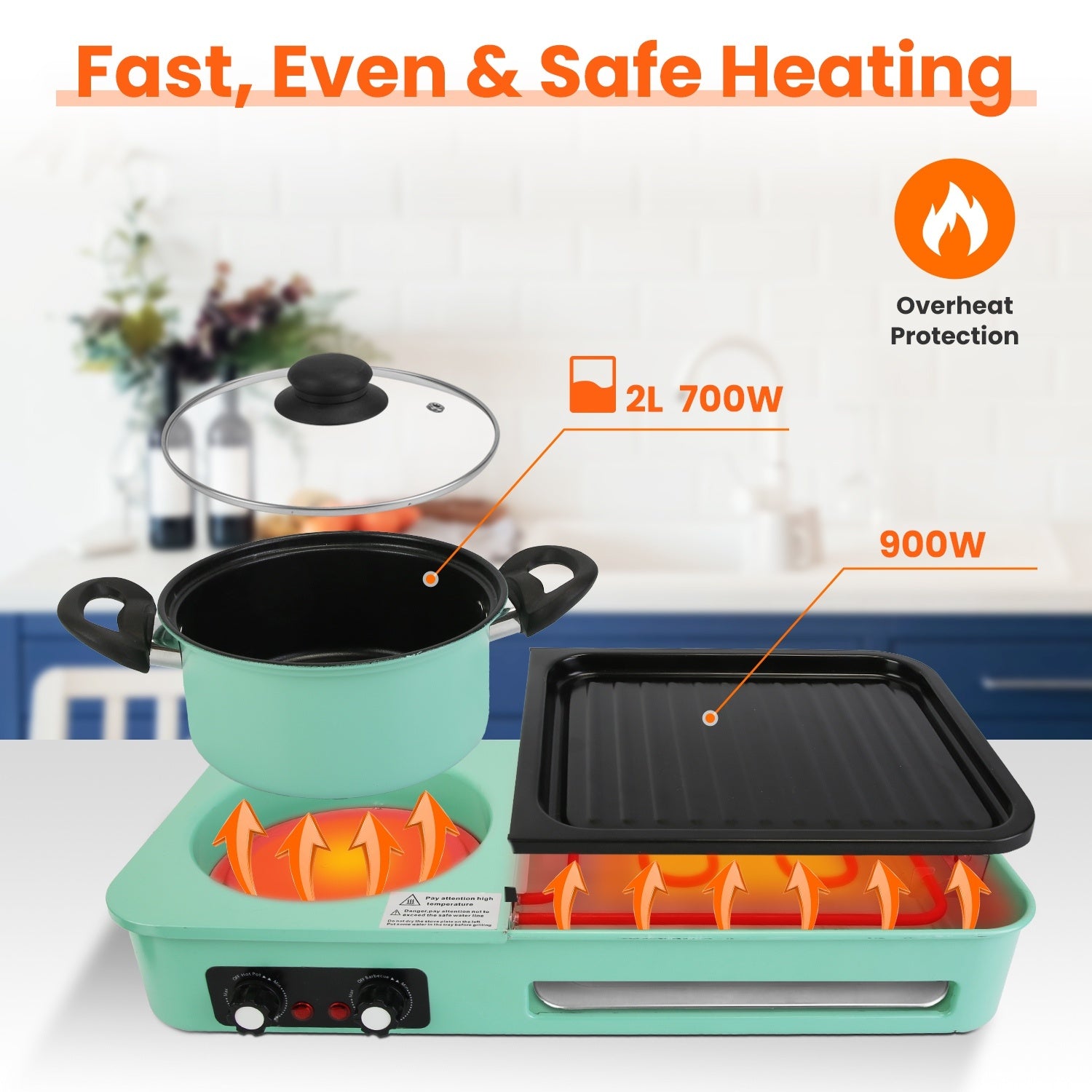 1Pc 3 In 1 Electric Hot Pot With Grill 1600W Smokeless Non-Stick Korean BBQ Grill Shabu Shabu Hot Pot