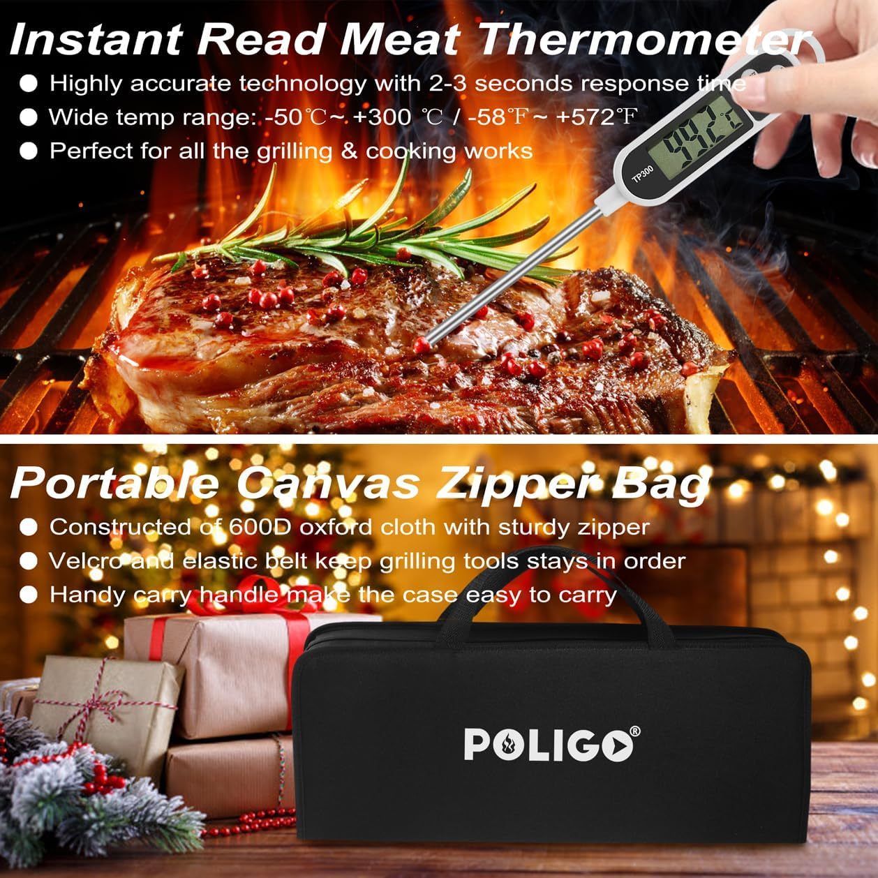 POLIGO 29 PCS BBQ Grill Accessories Stainless Steel BBQ Tools Grilling Tools Se