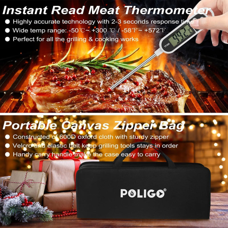 POLIGO 29 PCS BBQ Grill Accessories Stainless Steel BBQ Tools Grilling Tools Se