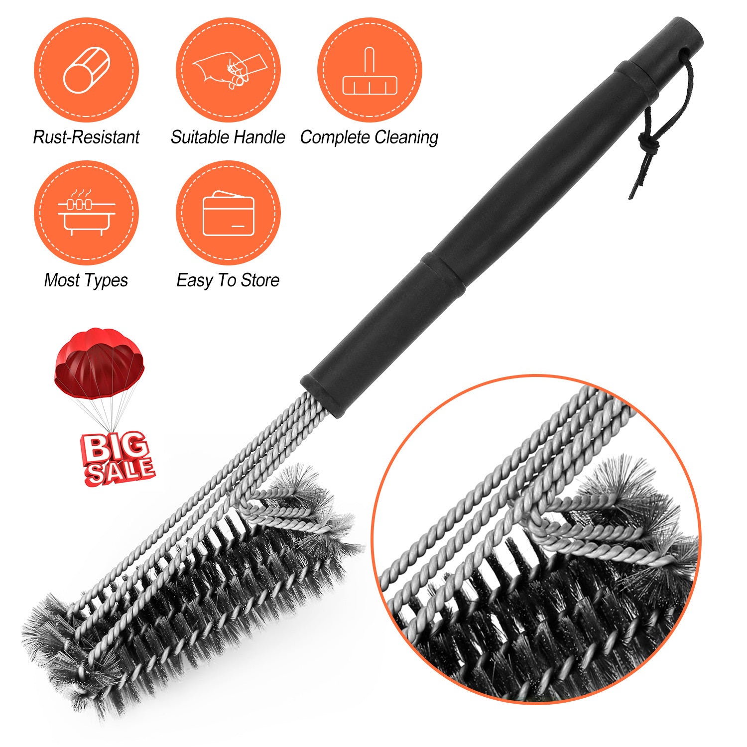 1 Set BBQ Grill Cleaning Brush Stainless Steel Barbecue Cleaner