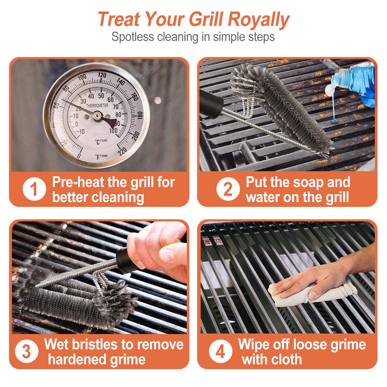 1 Set BBQ Grill Cleaning Brush Stainless Steel Barbecue Cleaner