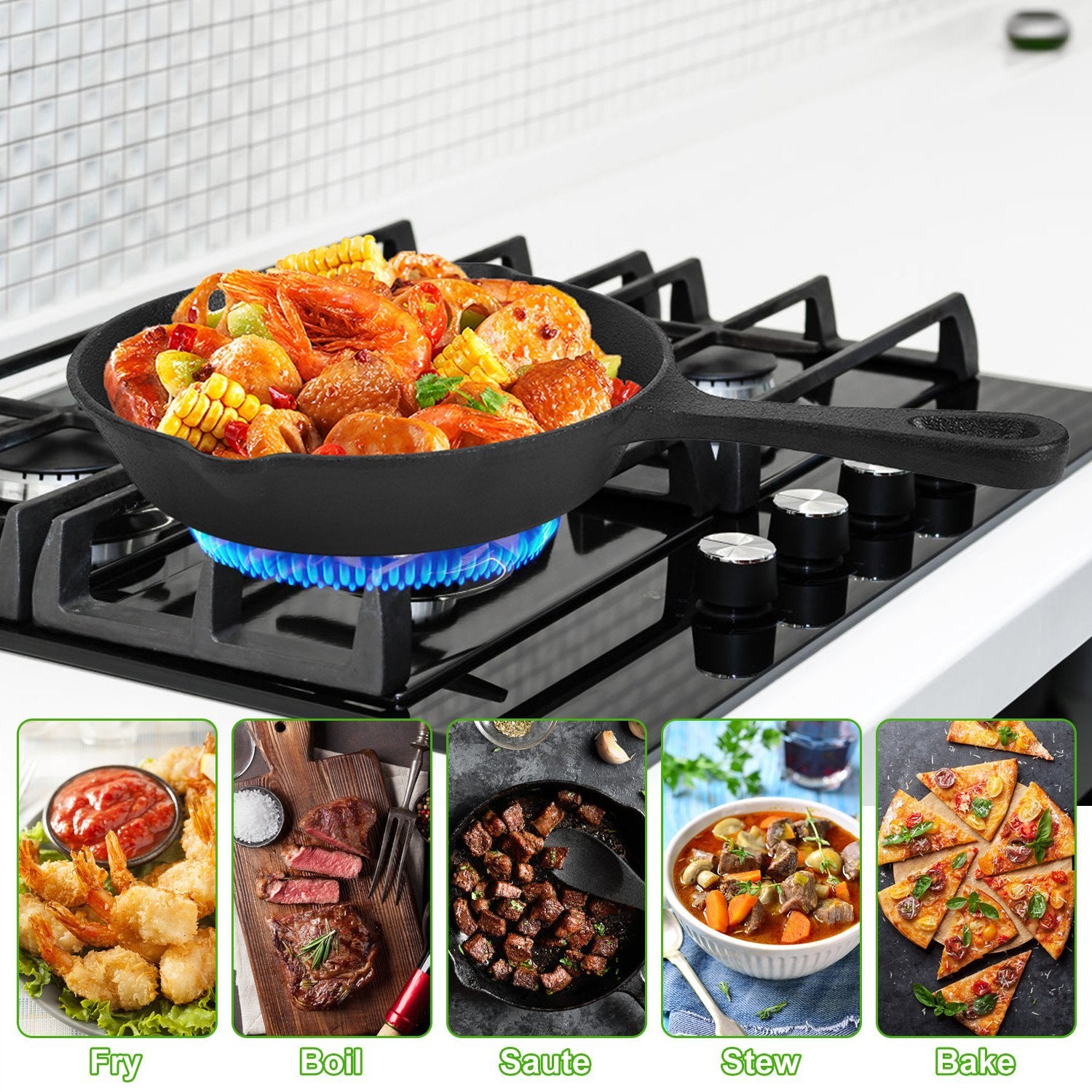 3Pcs Pre-Seasoned Cast Iron Skillet Set