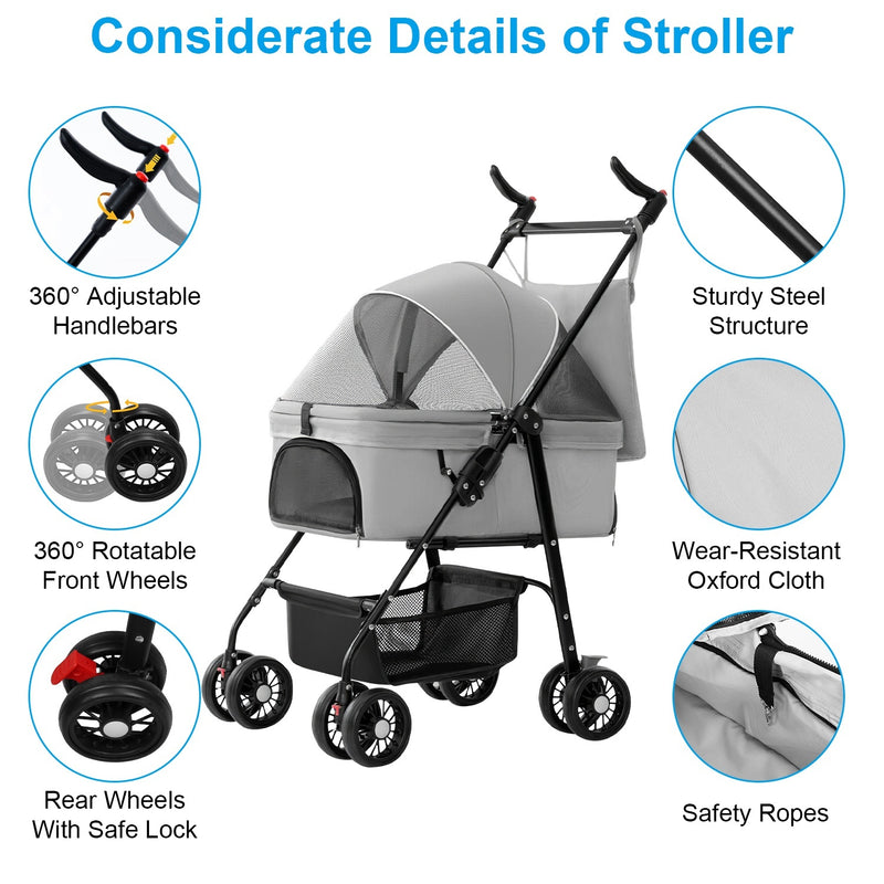 4-Wheels Pet Stroller Foldable Carrier