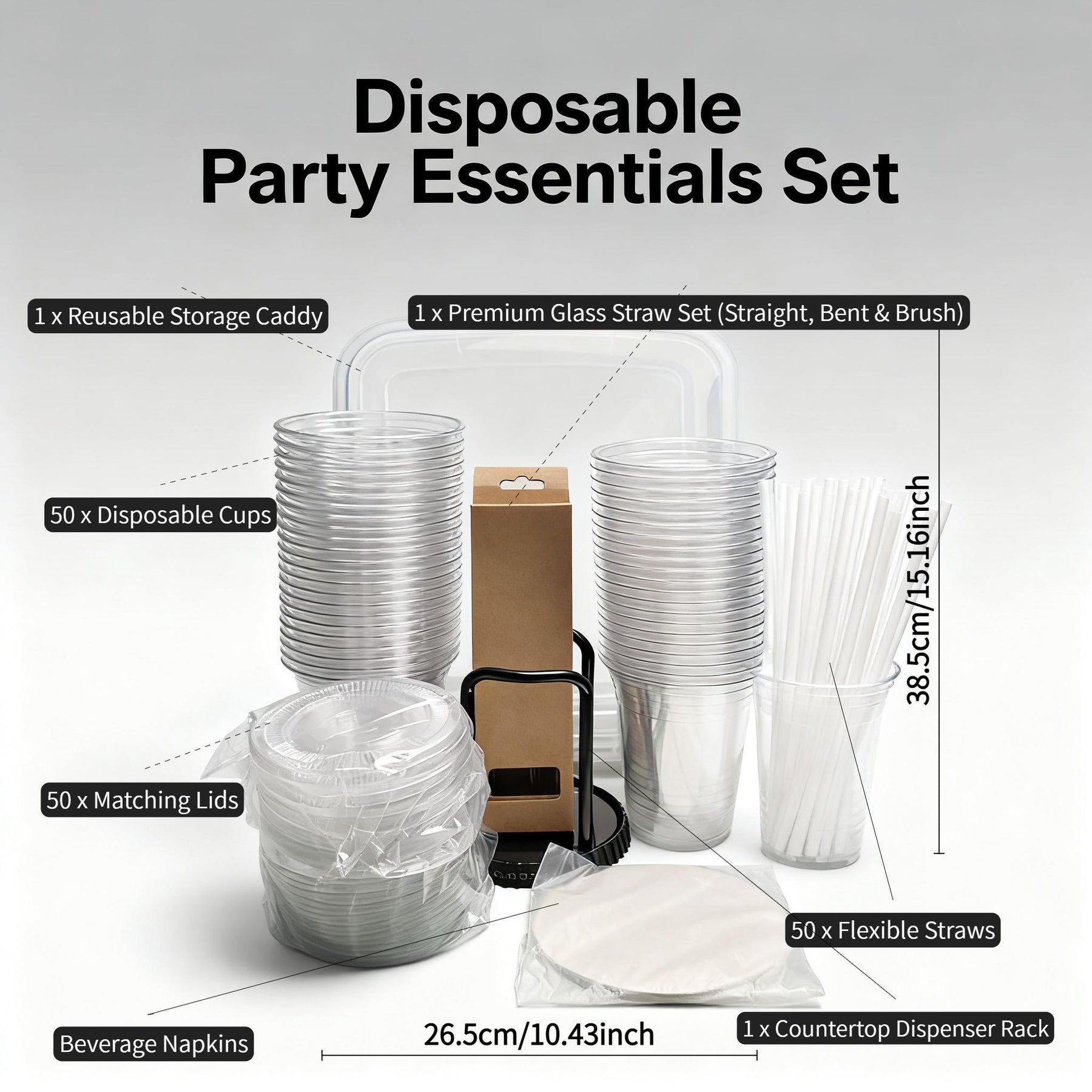 50Pack 16oz Disposable Cups COMPLETE KIT With Lids  Straws Includes 15Quart Storage