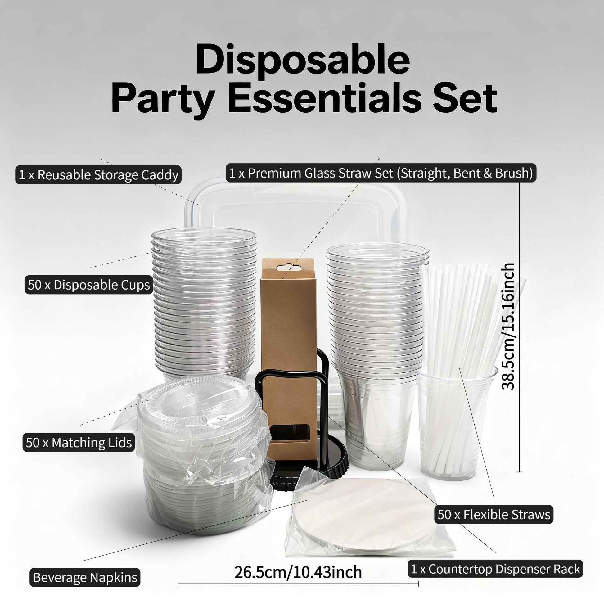 50Pack 16oz Disposable Cups COMPLETE KIT With Lids  Straws Includes 15Quart Storage