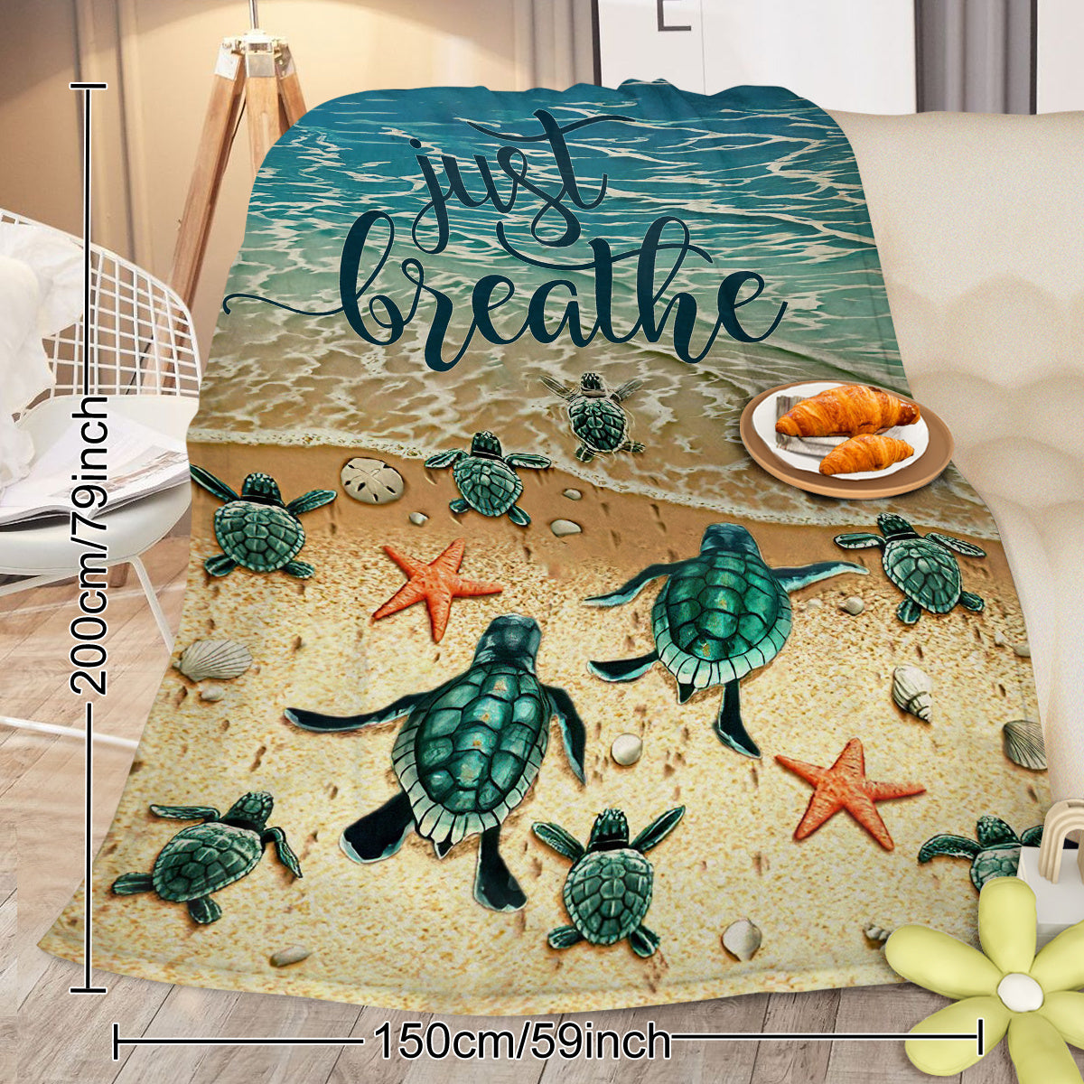 Tropical Baby Sea Turtle Flannel Fleece Blanket