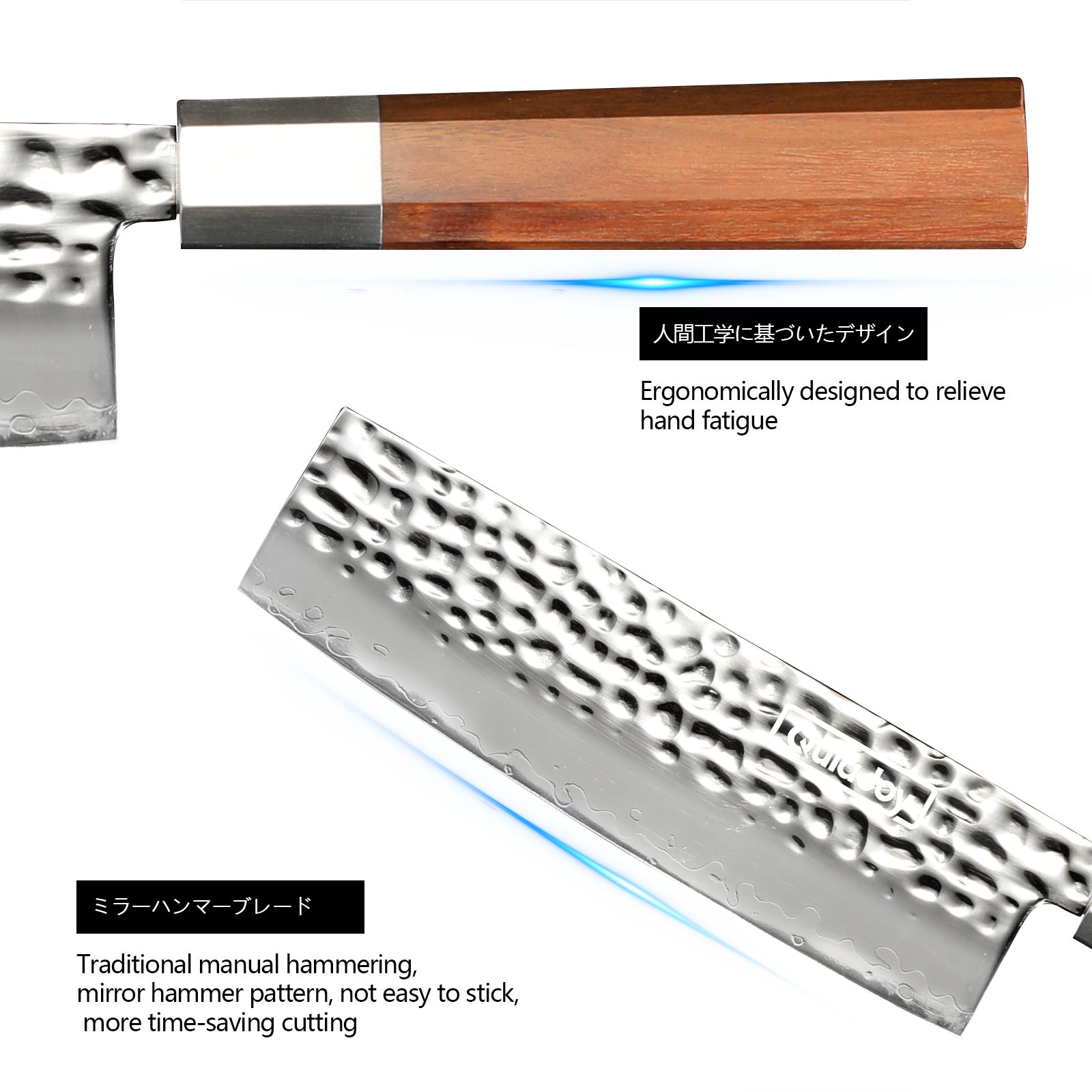 Qulajoy Nakiri Knife 7 Inch - Hammered Japanese Vegetable Knife 9cr18mov Mirror Polishing Hand Forged Blade Kitchen Knife