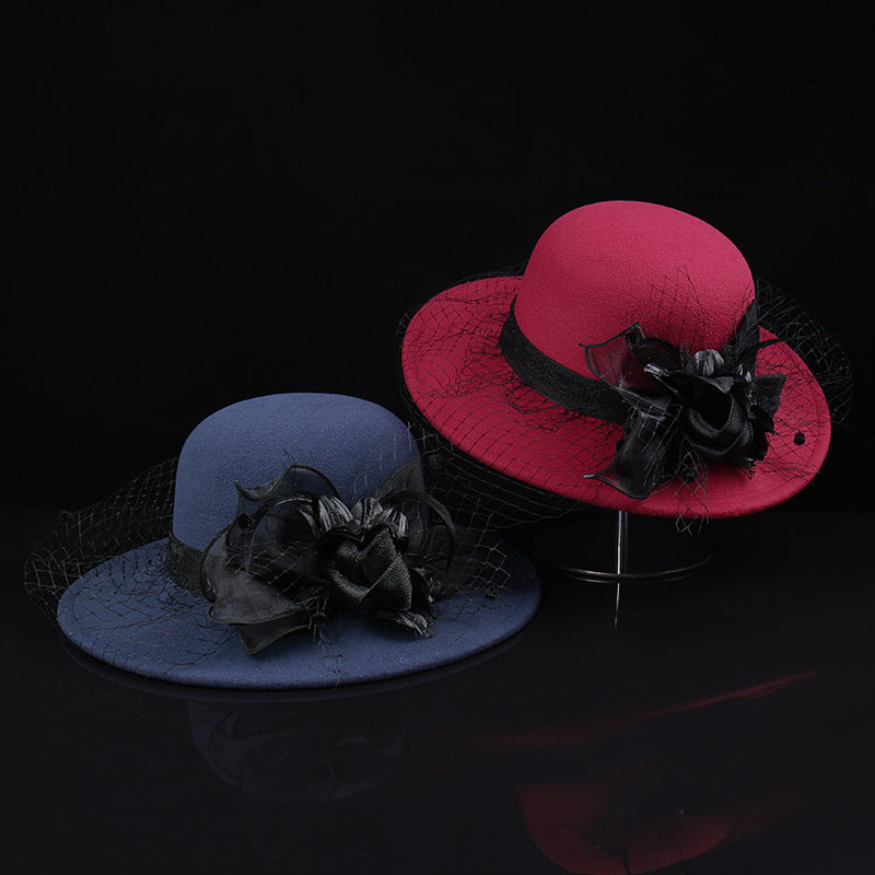 Net Yarn Flowers Woolen Basin Hat
