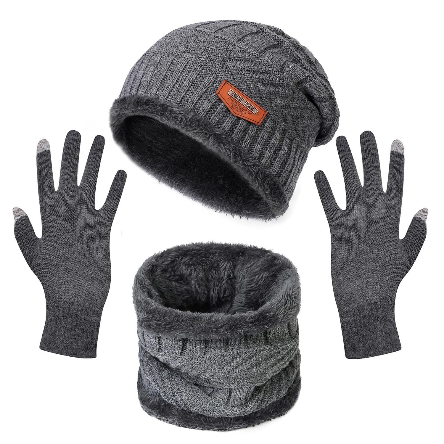 3Pcs Winter Knitted Hat Scarf Gloves Winter