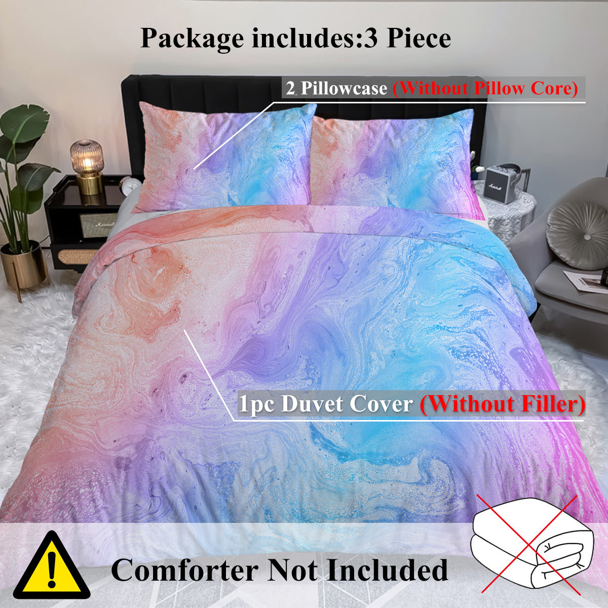 Luxury Bedding Set Rainbow Marble Duvet Cover Set