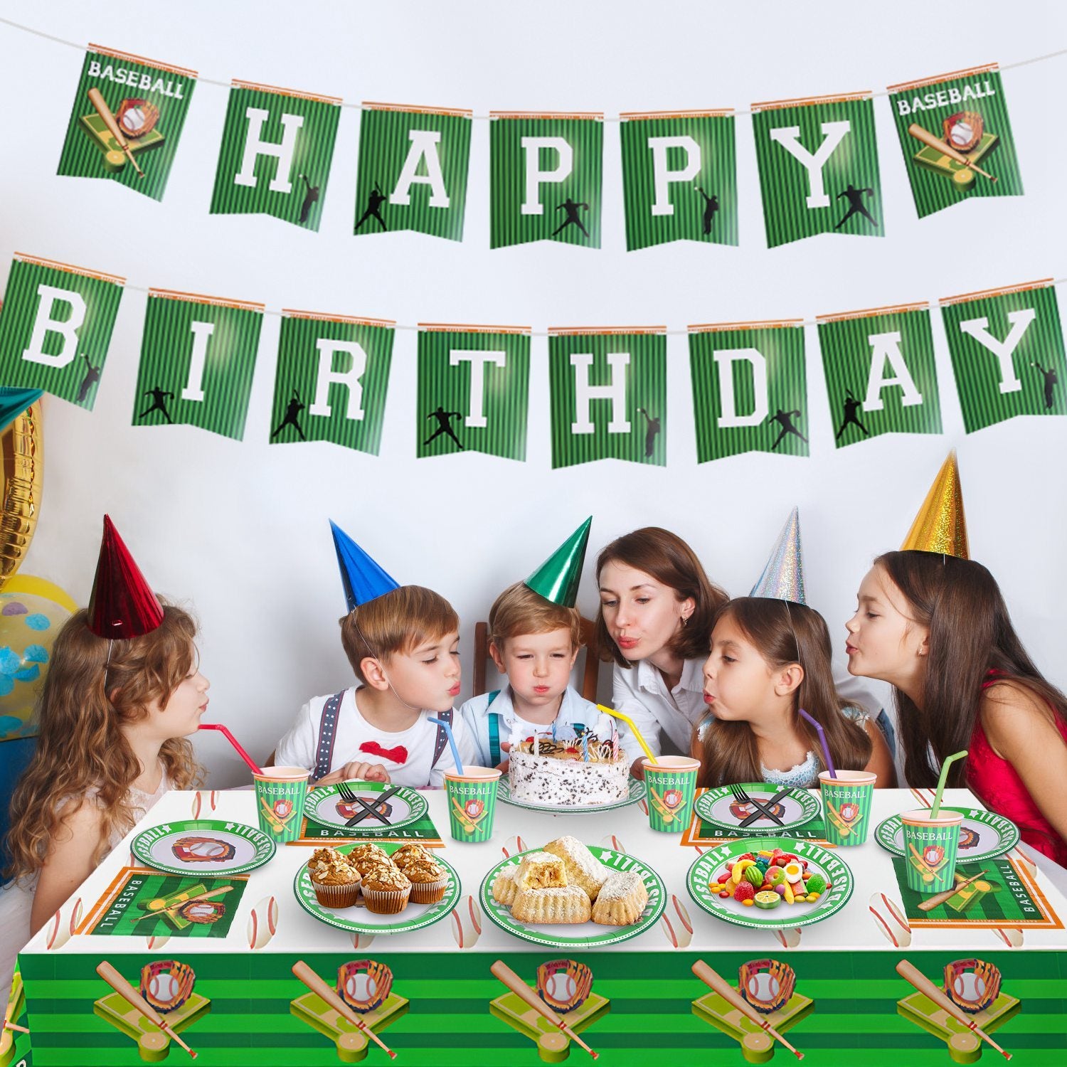171Pcs Baseball Party Supplies Kit Baseball Birthday Party Disposable Dinnerware Set