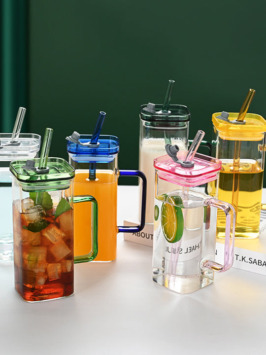 1 Pcs Transparent Glass Straw Cup