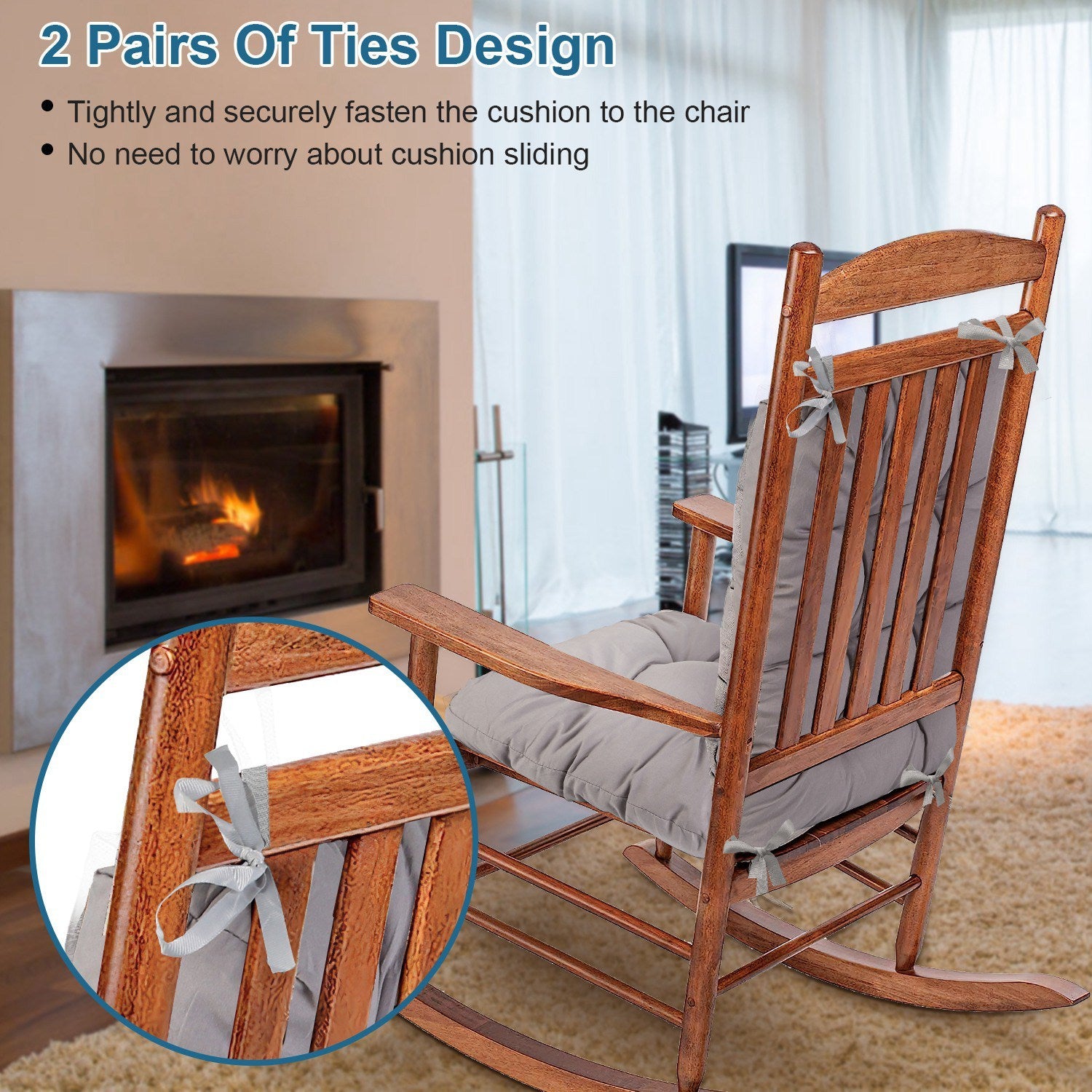 2Pcs Waterproof Rocking Chair Cushion Upper And Lower Back And Seat Sets