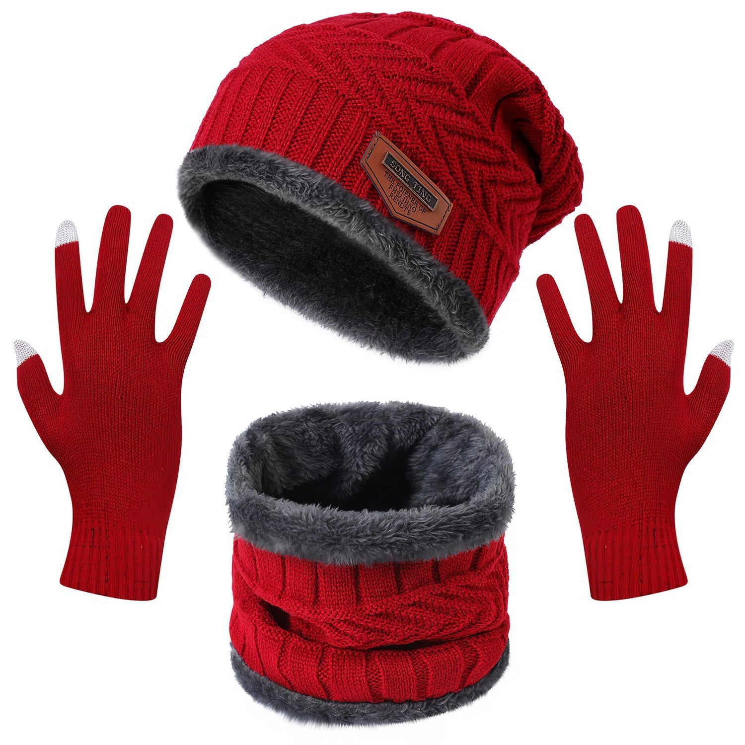 3Pcs Winter Knitted Hat Scarf Gloves Winter