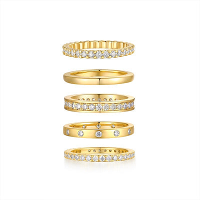 Golden Stars - Fashionable Men's And Women's Ring And Ring Jewelry Set