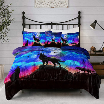 Galaxy Comforter Set Men 3D Wolf Bed