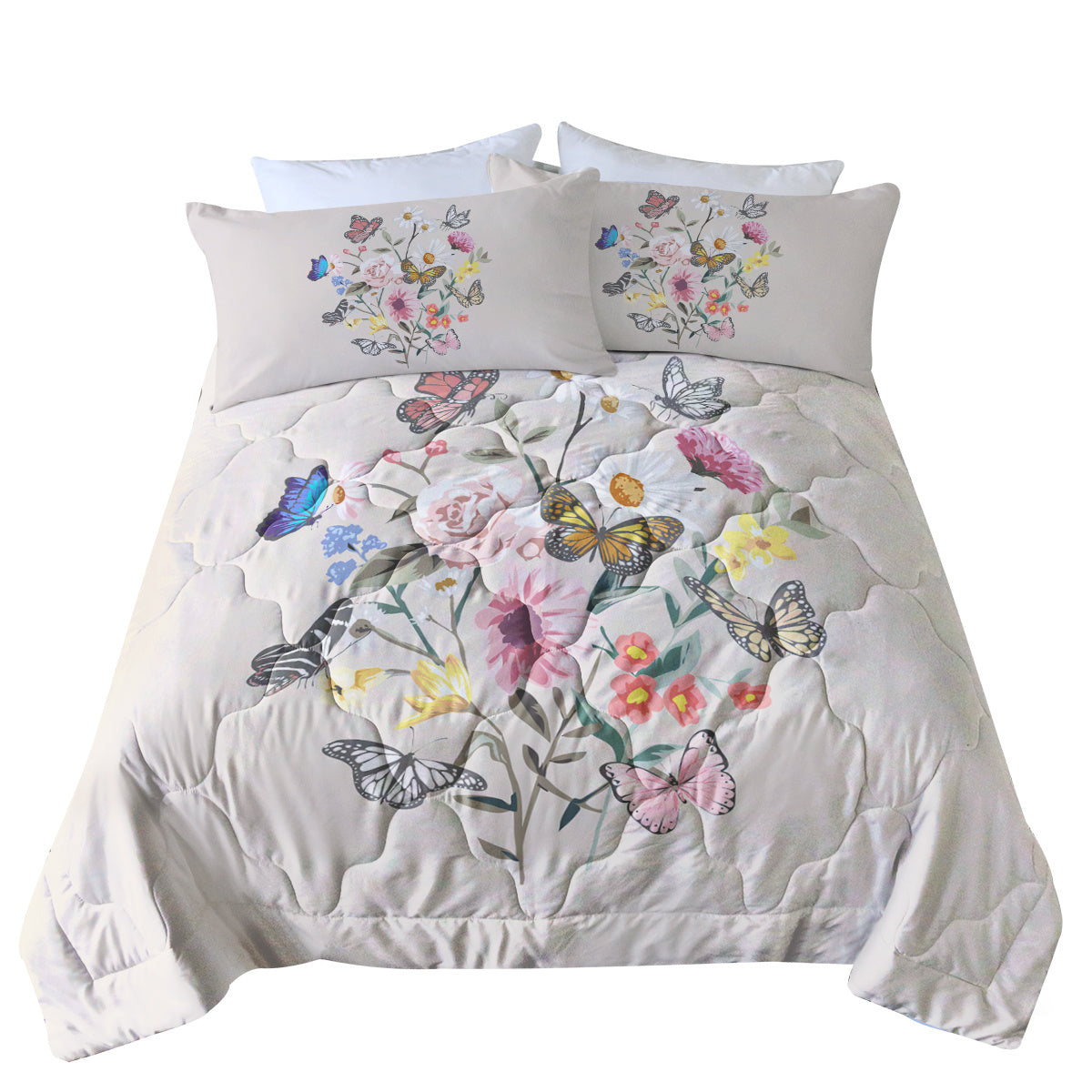 Butterfly Flower Comforter Light Pink Bedding Sets