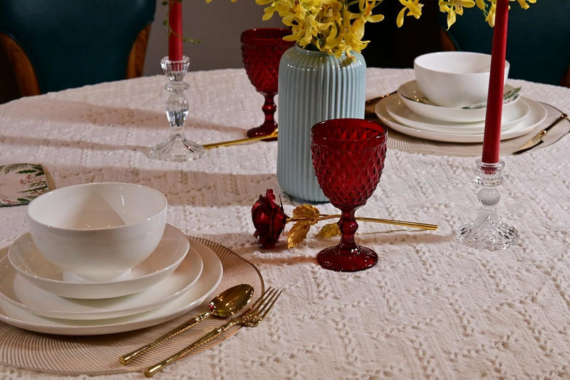 Lily Bone China Dinnerware Set, 16 Pieces, Service For 4, White Plates, Dishes, Bowls Set