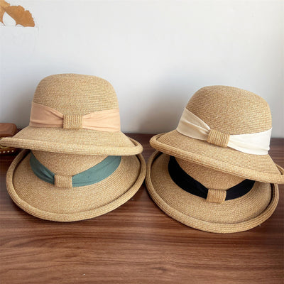 French Straw Sun Protection Bow Curling Temperament Straw Hat