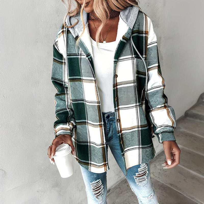 Women's Plaid Hoodie Long Sleeve Jacket