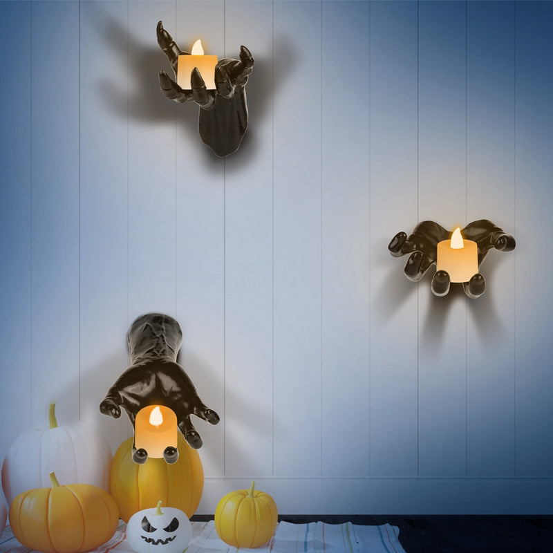3Pcs Creepy Reaching Hands With Lighted Candles Wall Mounted Halloween