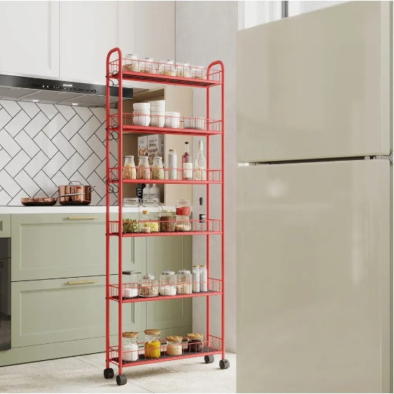 6-Tier Rolling Cart Gap Kitchen Slim Slide Out Storage Tower Rack With Wheels