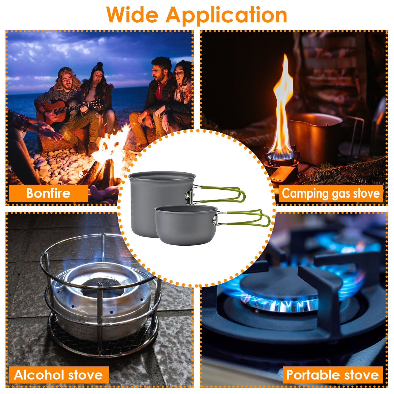 8Pcs Camping Cookingware Set Aluminum Pot Foldable Knife Fork Spoon For Hiking Picnic Outdoor