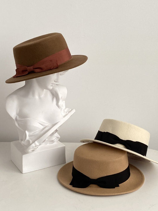 Bow Japanese Style British Style Western Style French Retro Flat-brimmed Cap